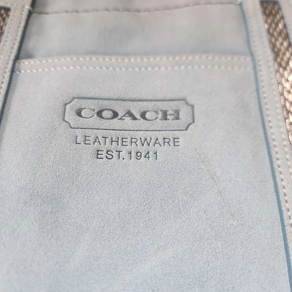 2005 Coach Aqua Blue Suede Beaded Gallery Tote Style 8B32 Y2K Vintage - Picture 6 of 16